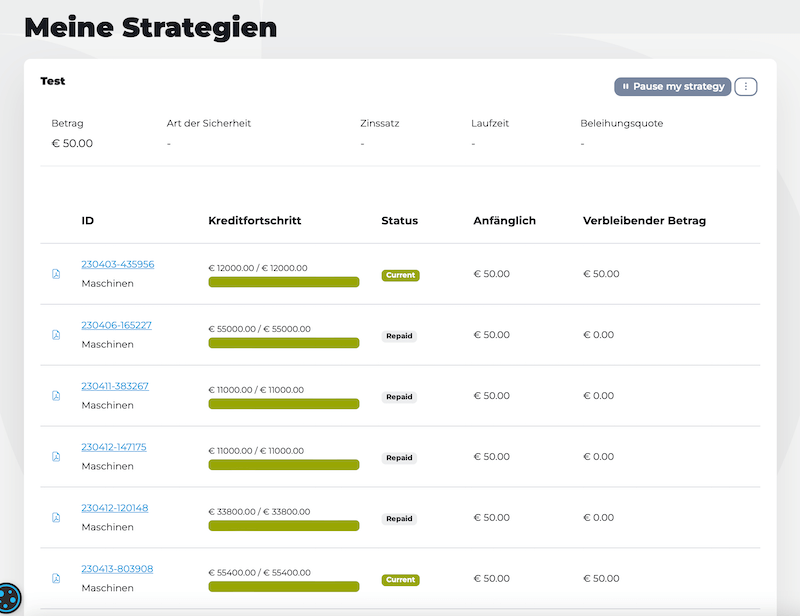 LANDE Käufe durch Auto-Invest, viele zurückgezahlt