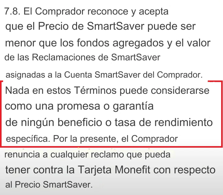 Las condiciones de uso contienen el sospechoso punto 7.8, que establece que la devolución prometida no está garantizada.