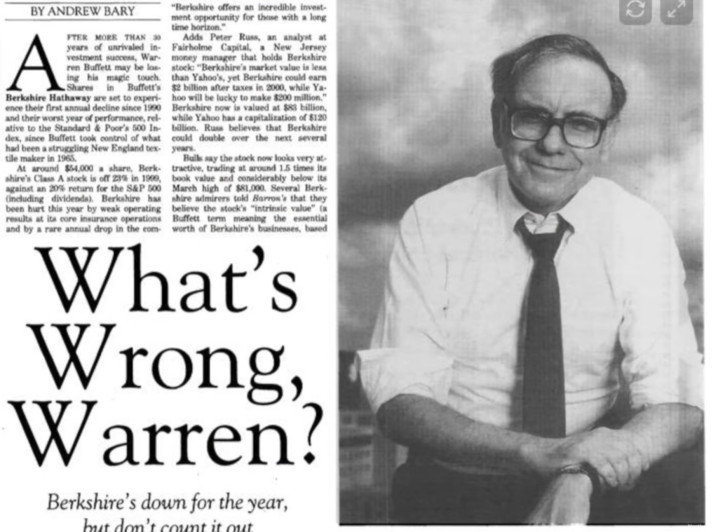 Artículo de periódico sobre Warren Buffett y la burbuja de las puntocom